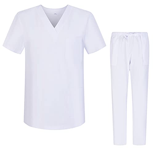 Pijama Sanitario (Antilejía y No Destiñe) Conjuntos Uniformes Sanitarios Unisex - Uniformes Medicos 6801-6802 - XL, Blanco