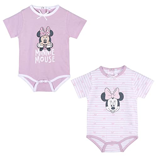 CERDÁ LIFE'S LITTLE MOMENTS Pack de 2 Body Niña de Verano | Ropa de Bebe de Algodón 100% de Minnie Mouse-Licencia Oficial Disney, Rosa, 6 Meses para Bebés