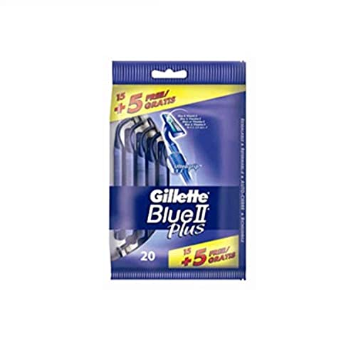 Gillette Blue II Plus Maquinilla de Afeitar Desechables Hombre, Paquete de 20 Cuchillas de Afeitar (15+5)