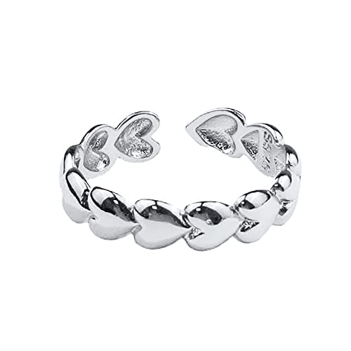 Anillo de corazón ajustable para mujeres y niñas, fila de corazón de acero inoxidable, anillo abierto ajustable, joyería delicada de fiesta de boda, diseño útil