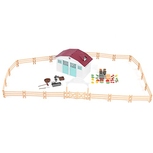 Casa de Granja de simulación de Juguete de Edificio Educativo Modelo Animal ABS para niños de Primaria(House Set (Brown Fence))