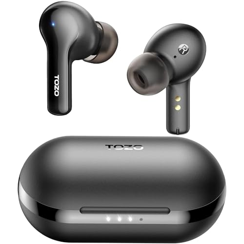 TOZO A2 Auriculares Inalámbricos Bluetooth 5.3 en el oído, livianos, Micrófono Incorporado, Cascos Sonido Premium de conexión de Larga Distancia (Negro)