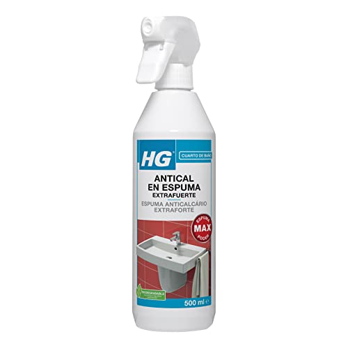 HG Spray antical en espuma, Fórmula de Ultra Concentrada, Elimina las Manchas de Cal del Baño, Cabezales de Ducha, Grifos, Baños y Mamparas (500 ml) - 605050130