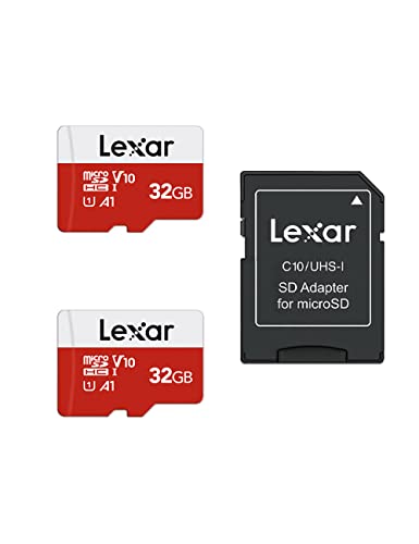 Lexar Tarjeta Micro SD de 32 GB, 2 unidades, tarjeta de memoria Micro SD con adaptador SD, hasta 100 MB/s de velocidad de lectura, UHS-I, U1, A1, V10, C10, tarjeta de memoria microSDHC