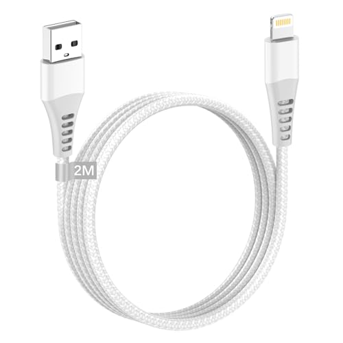 Cable iPhone 2M, [Certificado Apple MFi] Cable Cargador iPhone Carga Rápida 2M Largo Nylon Trenzado Cable Lightning USB Cable para Apple iPhone 14/13/12/11 Pro Max/XS Max/XR/X/8/7/6/6s Plus/5/SE,iPad