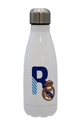 CYP Real Madrid - Botella Agua de Acero Inoxidable, Cierre Hermético, Diseño Letra R en Azul, 550 ml, Color Blanco, Producto Oficial Brands