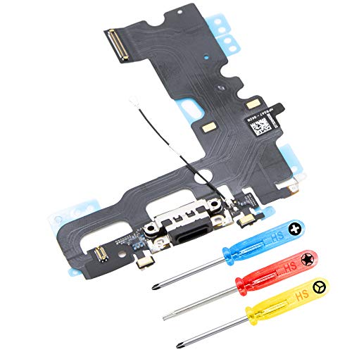 MMOBIEL Conector de Carga Compatible con iPhone 7 Plus 2016 - Puerto de Carga - Dock Connector Cable Flex - Audio Jack/Micrófono/Antena Repuesto - Incl Destornilladores - Negro