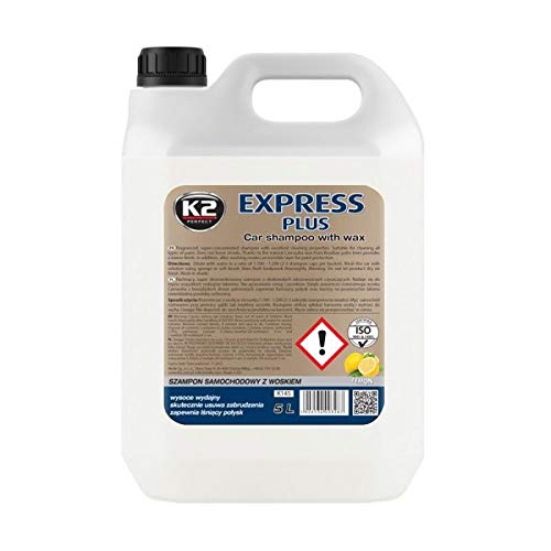 K2 Champú para Coches Express Plus| 5 L| Lavado Rápido y Efectivo | Publido Brillante |Producto Seguro | Elimina Las Impurezas|con Cera Natural de Carnuba | 5 litros