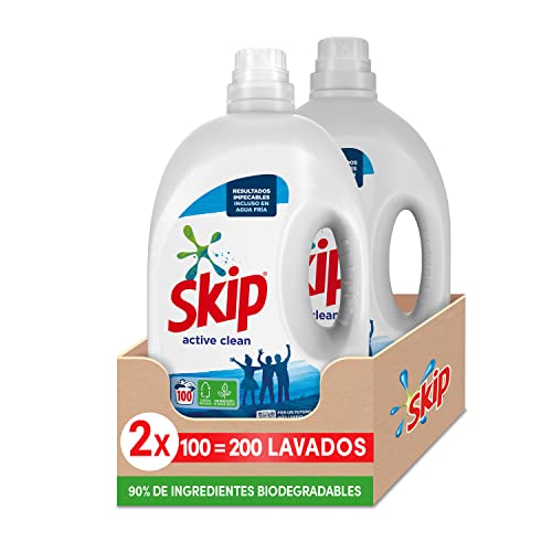 Skip Detergente Líquido Active Clean para Lavadora con Ingredientes de Origen Vegetal 200 Lavados (2 x 100 Lavados)