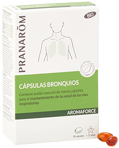 PRANARÔM - Aromaforce - Cápsulas Bronquiales - SUPLEMENTOS ALIMENTARIOS CON ACEITES ESENCIALES - Menta - Bueno para la salud de las vías respiratorias - 100% Orgánico - 30 Cápsulas