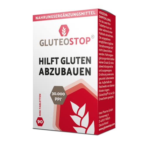 GluteoStop® - ayuda a descomponer la enzima gluten - sensibilidad al gluten - dieta sin gluten (90 mini tabletas)