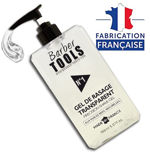 ✮ BARBER TOOLS ✮ Gel de afeitado transparente de 150 ml - Para un afeitado preciso de los contornos de la barba (visibilidad, deslizamiento y máxima protección) - MADE IN FRANCE