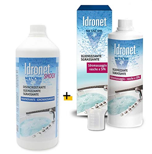 Metacril - Kit higienizante + tratamiento Shock para hidromasaje (Teuco, Jacuzzi, Glass, Hafro, Novellini, ECC) Idronet 500 ml + dosificador + Idronet Shock 1 l.
