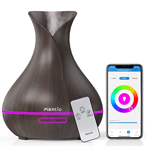 Difusor de Aroma Alexa 400ml Maxcio Humidificador Ultrasónico Aceites Esenciales 7-Color LED 2 Modos de Niebla con Mando a Distancia Compatible con Amazon Alexa y Google Home