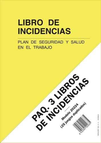PAQ. 3 LIBROS DE INCIDENCIAS. Plan de Seguridad y Salud en el Trabajo. A4, 25 folios duplicados y numerados.