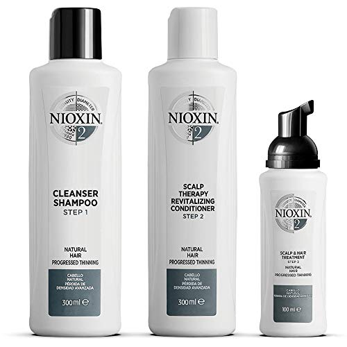 Nioxin Sistema 2 - Kit de 3 Pasos - Tratamiento para Cabello Natural con Pérdida de Densidad Progresiva (Champú 300 ml - Acondicionador 300 ml - Tratamiento 100 ml)