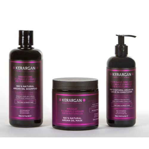 Kerargan - Champú, mascarilla y tratamiento sin aclarado con keratina y aceite de argán para fortalecer y proteger tu cabello - Ideal para alisar - Sin sulfatos, parabenos y siliconas - 500 ml