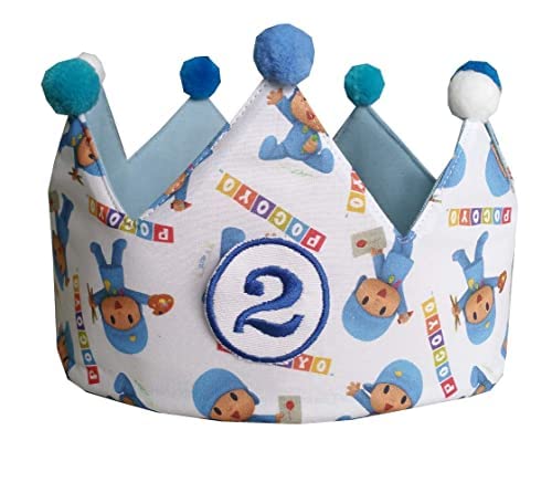 Deco-shop Corona cumpleaños Pocoyo reversible y ajustable adornada con pompones de colores (Pocoyo azul)