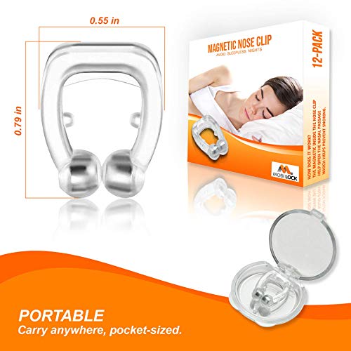 Mobi Lock Clip Nasal magnético antirronquidos (Paquete de 12 Unidades) - Una solución Sencilla para los roncadores - Dispositivo Reutilizable contra los ronquidos para Dormir tranquilamente