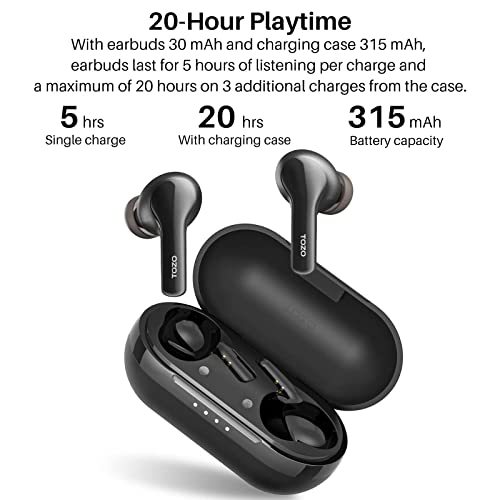 TOZO A2 Auriculares Inalámbricos Bluetooth 5.3 en el oído, livianos, Micrófono Incorporado, Cascos Sonido Premium de conexión de Larga Distancia (Negro)