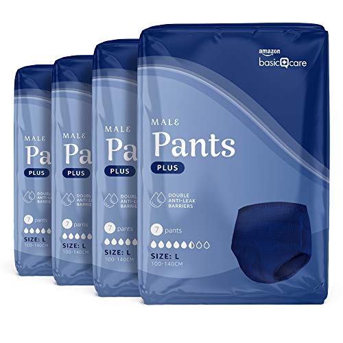 Amazon Basic Care Pants Hombre Plus L – 28 Unidad, 4 Paquetes de 7, Azul