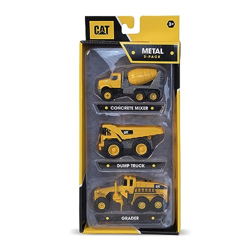 CATERPILLAR, Pack 3 Mini Vehículos Metal CAT 3 pack-Mixer/Dump Truck/Grader construcción, color surtido (AJ 1)