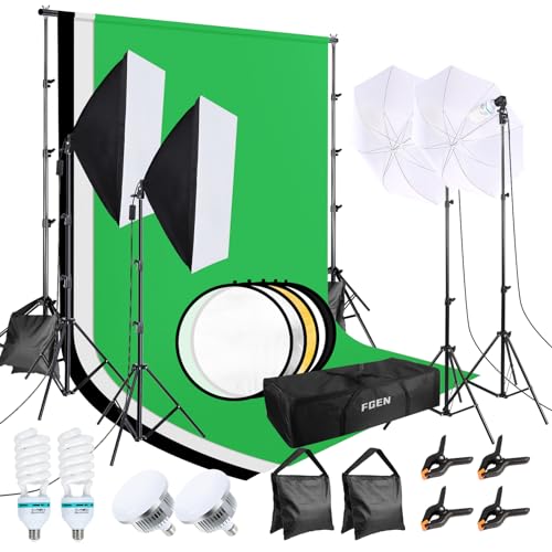 FGen,Kit de softbox para Estudio fotográfico, algodón, 2.6 mx3 m, sombrillas, Saco de Arena para Producto Retrato y fotografía