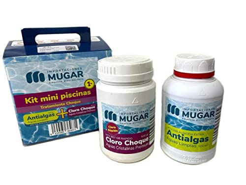 Mugar- Kit Minipiscinas con Antialgas 500ml y Cloro Choque 500g- Pack de Tratamiento Inicial y Mantenimiento para Piscinas Pequeñas o Demontables