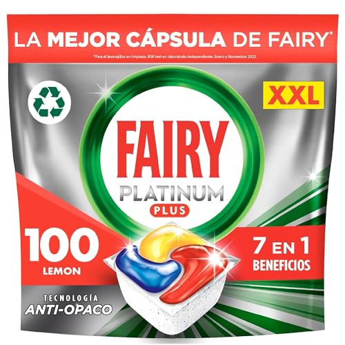Fairy Platinum Plus Todo en Uno Pastillas Lavavajillas, 100 Capsulas Lavavajillas (5 x 20), Limpieza Profunda y Extra Brillo, Fragancia Limon