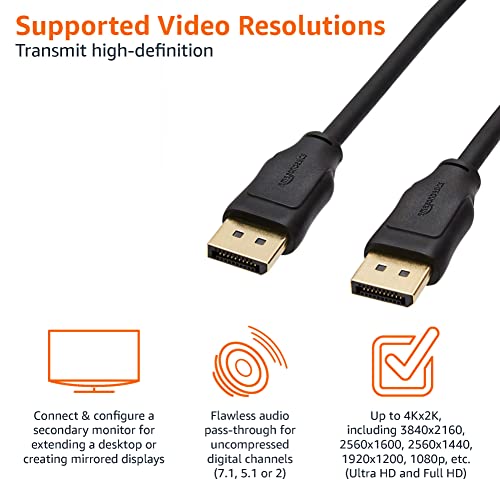 Amazon Basics Cable adaptador DisplayPort a DisplayPort, 0.9 m, Negro