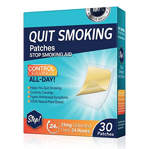 Parches de nicotina, paso 1, parches de larga duración para dejar de fumar, terapia segura y eficaz, no invasiva de 21 mg, entregado más de 24 horas, 30 parches