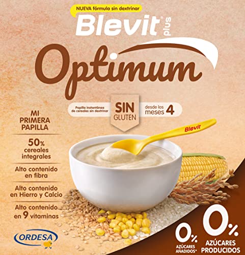 Blevit Plus Optimum Sin Gluten, Papilla para Bebé con 50% Cereales Integrales, Desde los 4 Meses, 400 g