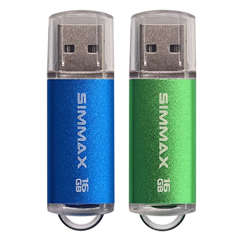 SIMMAX Memorias USB 2 Piezas 16GB USB 2.0 Stick Flash Drive Pendrives Almacenamiento Datos (16GB Azul Verde)