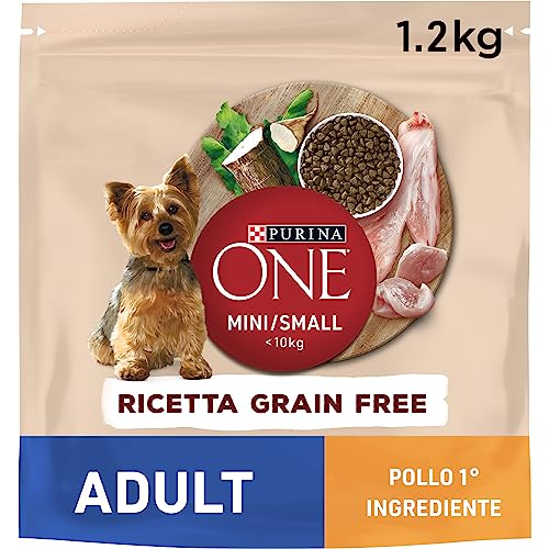 PURINA ONE Mini <10kg Pienso para Perro pequeño Grain Free con Pollo, 6 Bolsas de 1,2kg