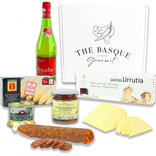 THE BASQUE gourmet- Cesta Gourmet para Regalar - Lote Delicatessen de Productos de Euskal Herria - Queso Idiazabal, Pate, Chorizo, Espárragos de Navarra, Pimientos del Piquillo...- LOTE 2